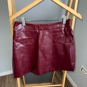 MESHKI Faux Leather Mini Skirt in Burgundy